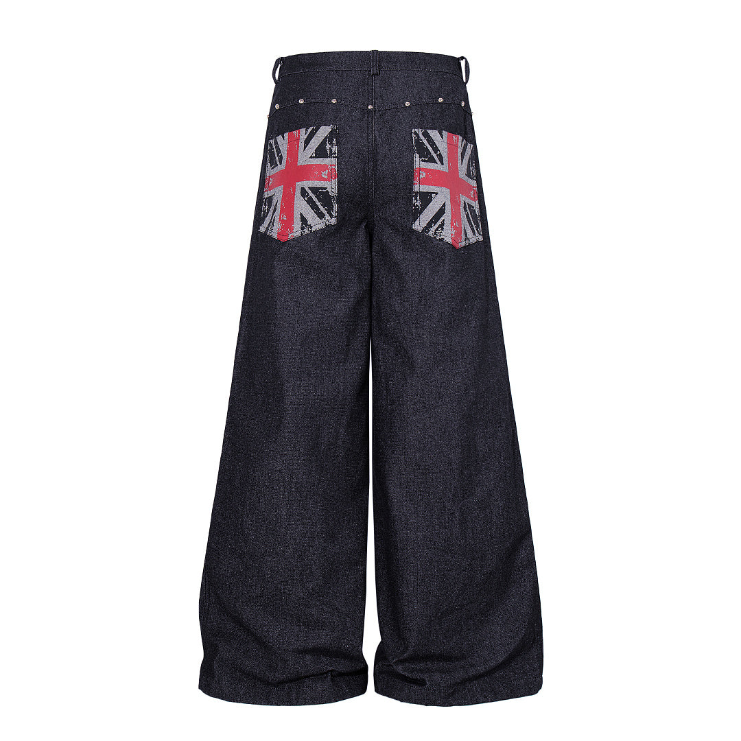 Dark denim baggy jeans styled for casual everyday wear