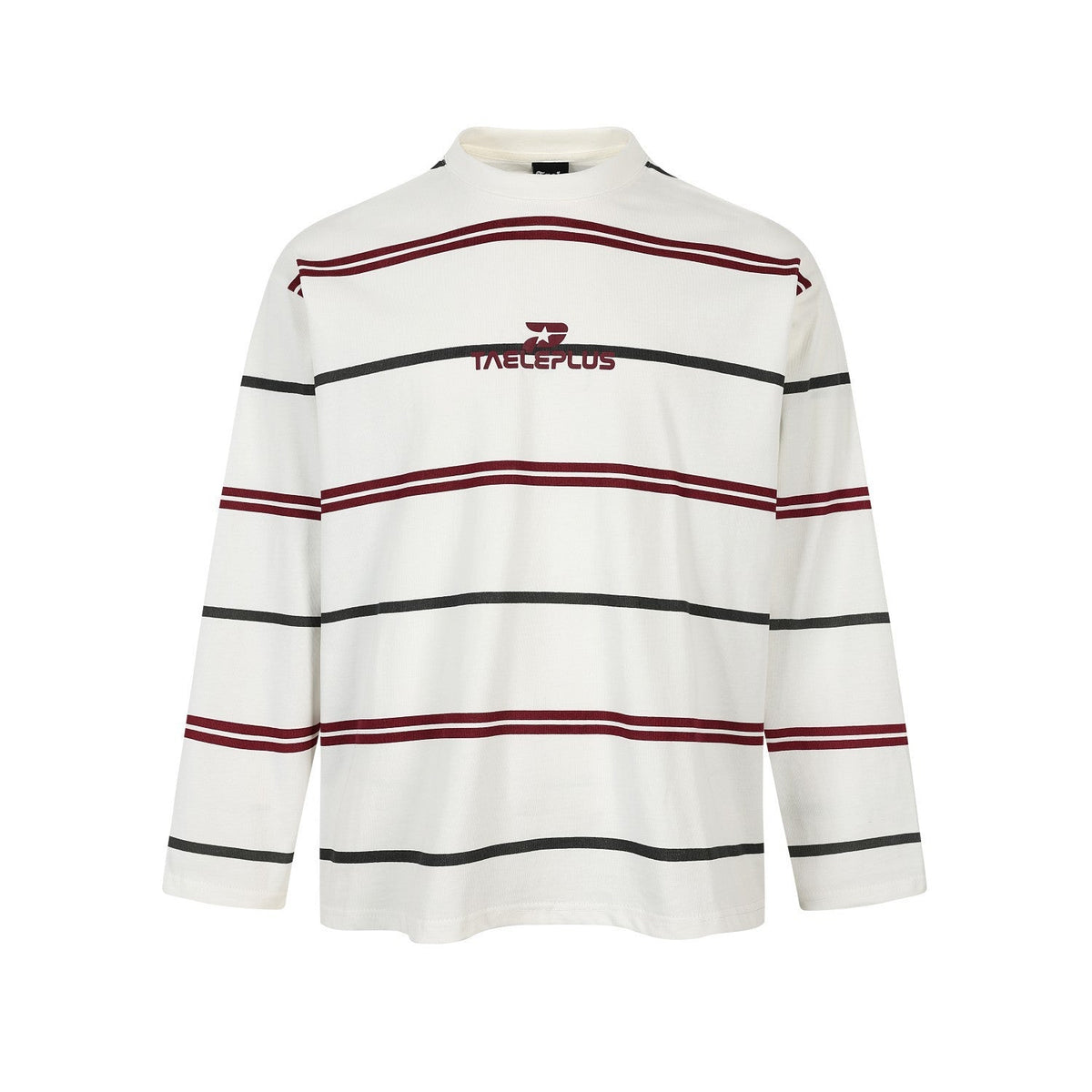 Long-sleeve oversized shirt with a red and white stripe pattern