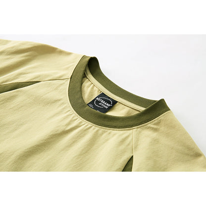 Three-quarter front view of contrast raglan graphic T-shirt
