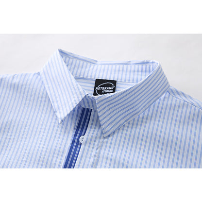 Close-up of cuff detail on relaxed fit striped shirt