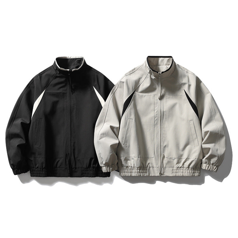 Front view of black and white athletic track jacket