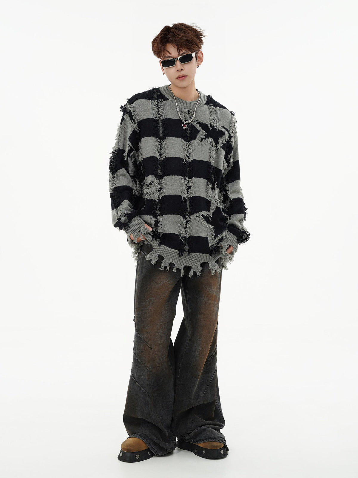 Full view of the oversized crew-neck knit sweater