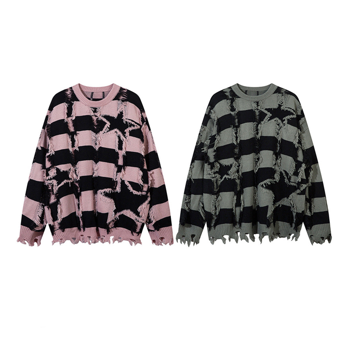 Oversized knitted sweater showing the star and stripe pattern
