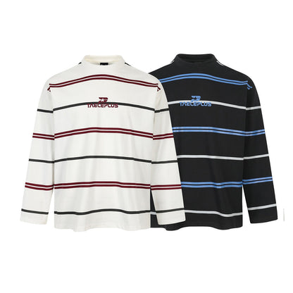 Oversized striped mock neck shirt in red and white