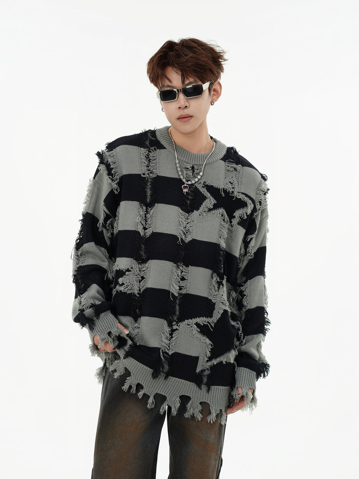 Back view of the relaxed-fit knitted pullover
