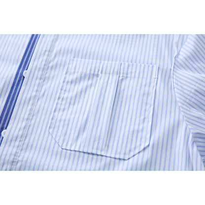 Relaxed fit striped button-up shirt styled with casual outfit