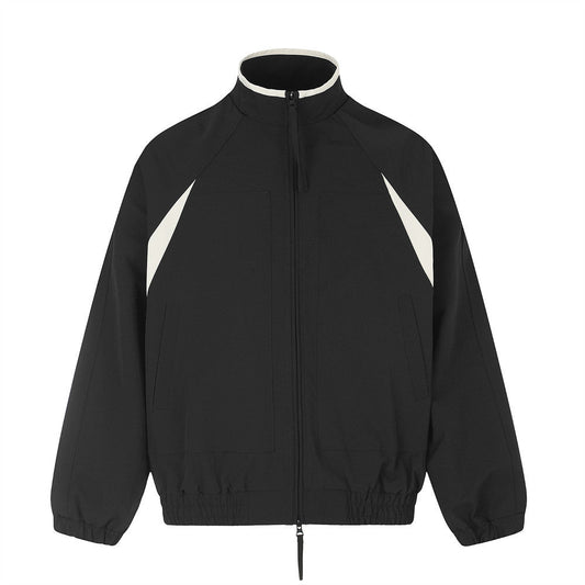 Black and white colourblock track jacket with full zip front