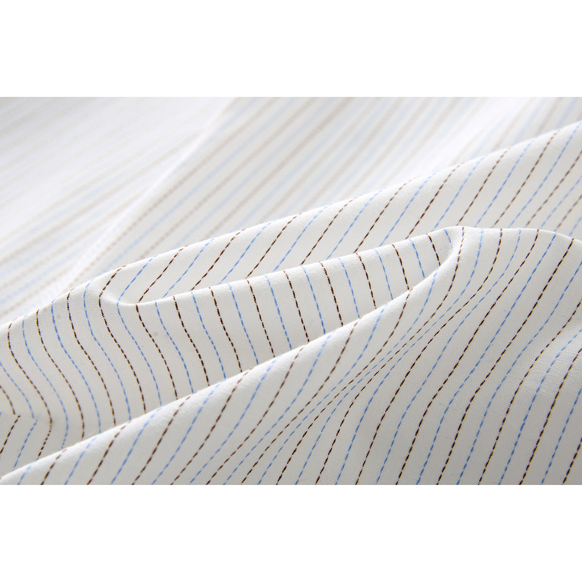 Full-length view of the oversized striped button-down shirt outfit