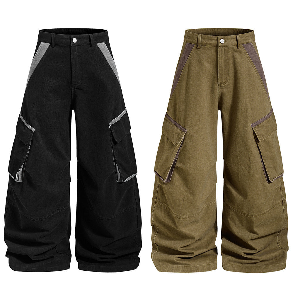 Wide-leg cargo trousers with contrasting panel details