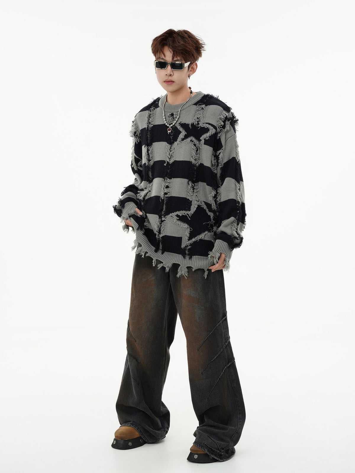 Fringed hem detail on the star stripe jumper