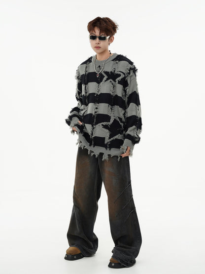 Fringed hem detail on the star stripe jumper