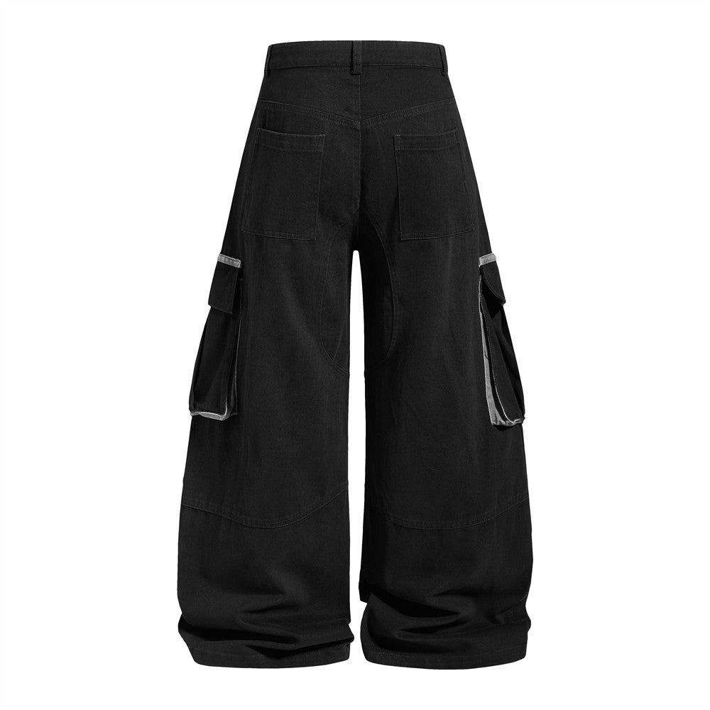 Side view of wide-leg trousers with practical cargo pockets