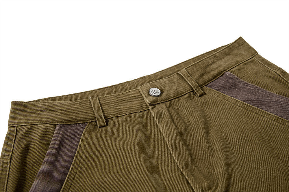 Back view of wide-leg cargo trousers with contrast panels