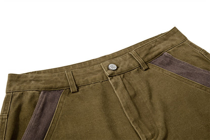 Back view of wide-leg cargo trousers with contrast panels