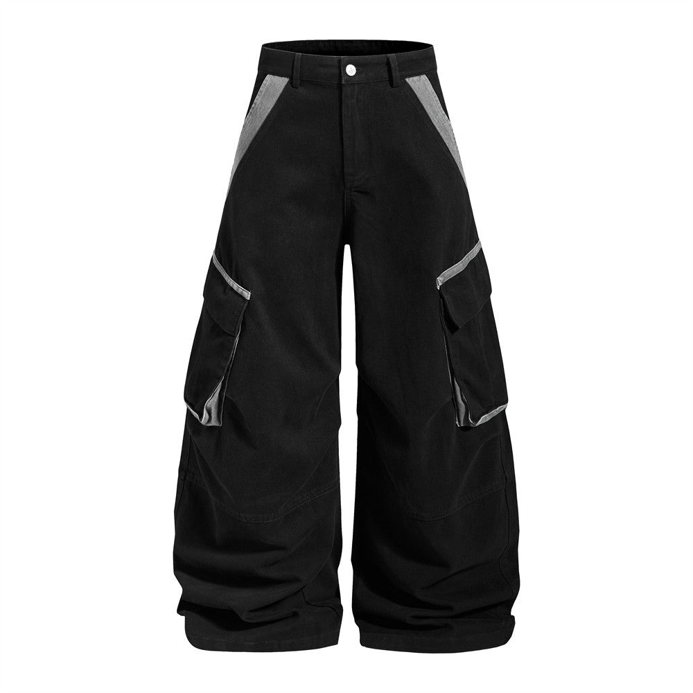 Wide-Leg Cargo Trousers With Contrast Panels