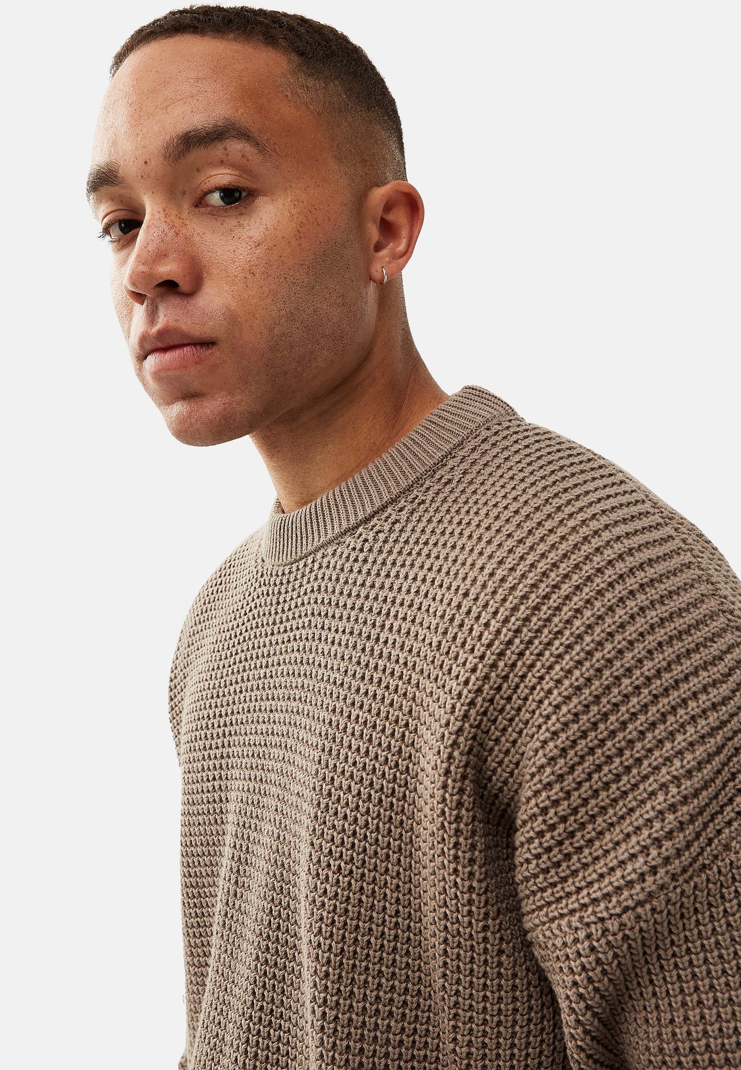 Boxy Waffle Knit Organic Cotton Sweater Mud