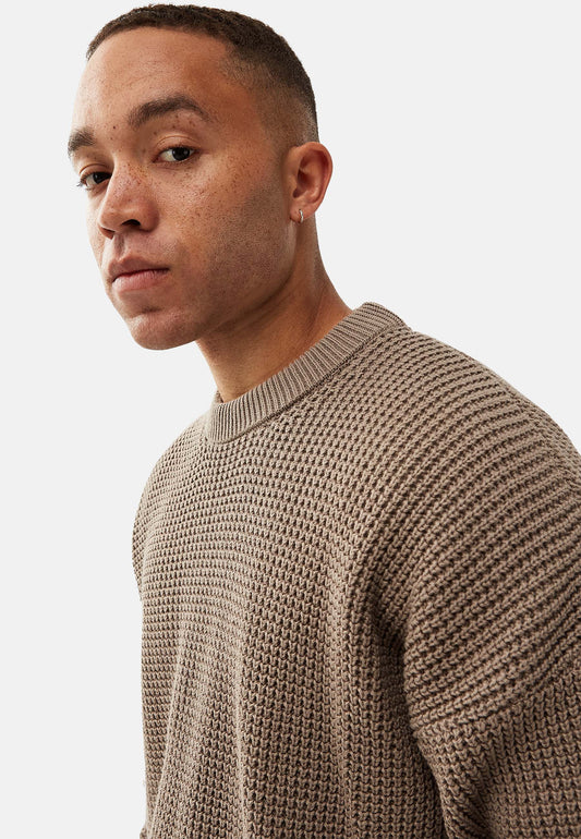 Boxy Waffle Knit Organic Cotton Sweater Mud