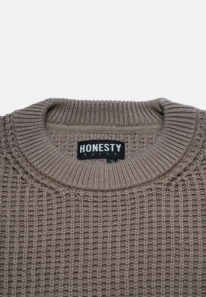 Boxy Waffle Knit Organic Cotton Sweater Mud