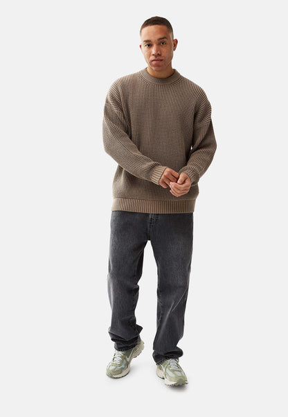 Boxy Waffle Knit Organic Cotton Sweater Mud