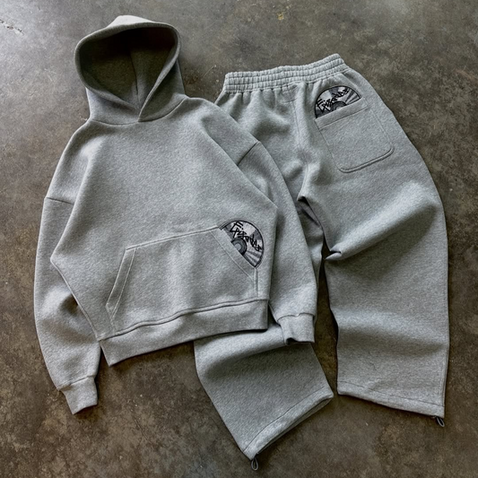 Cotton Blend Hoodie And Joggers Tracksuit Black And Grey