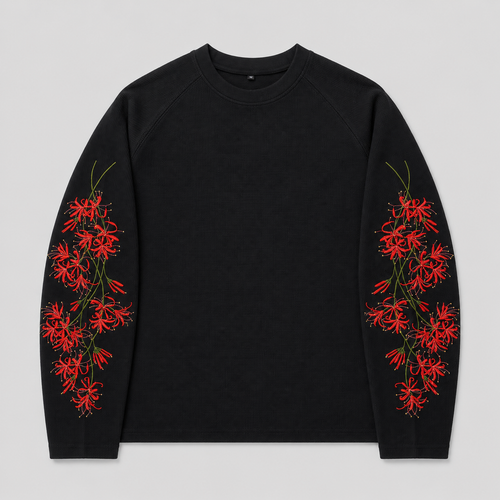 Embroidered Floral Longsleeve Shirt Red