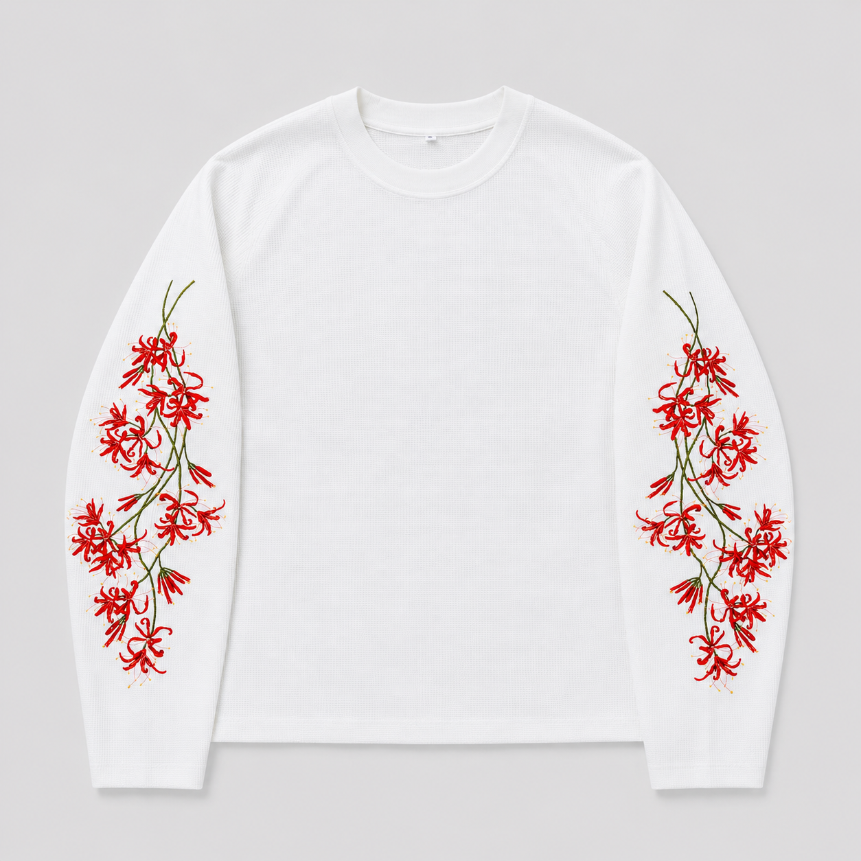 Embroidered Floral Longsleeve Shirt Red