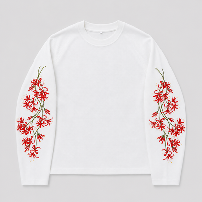 Embroidered Floral Longsleeve Shirt Red