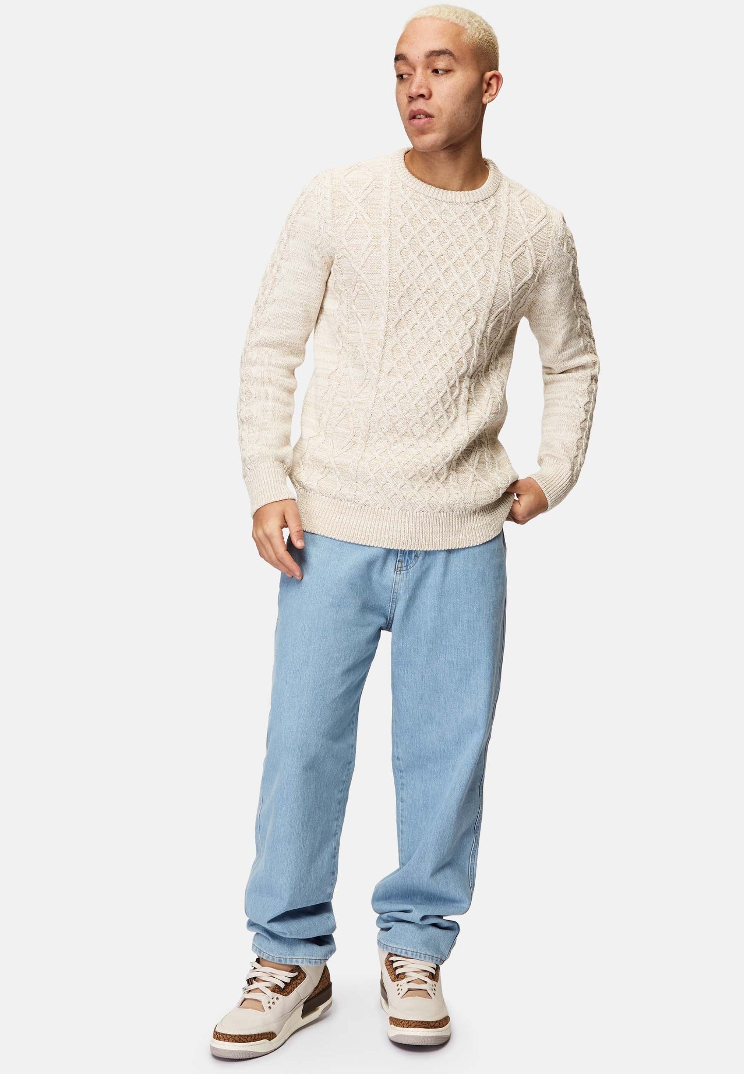 Organic Cotton Cable Knit Sweater Beige