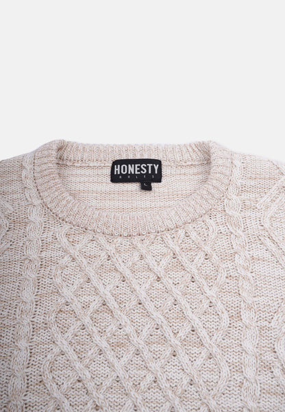 Organic Cotton Cable Knit Sweater Beige