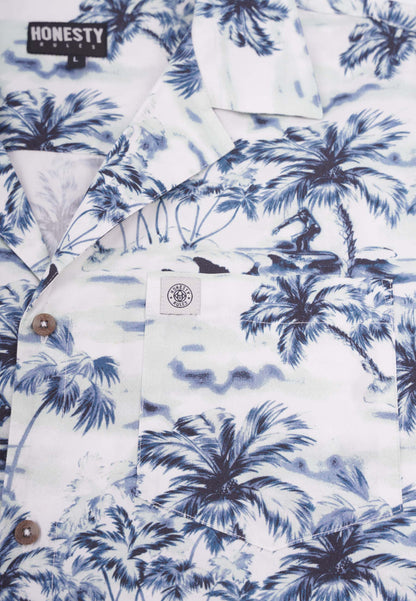 Organic Cotton Loose Fit Short Sleeve Shirt Blue