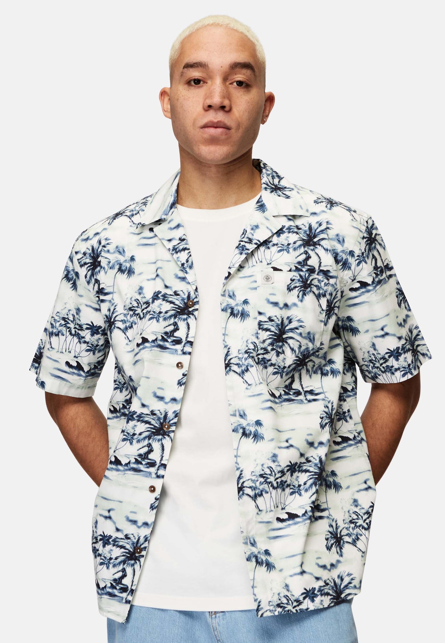 Organic Cotton Loose Fit Short Sleeve Shirt Blue