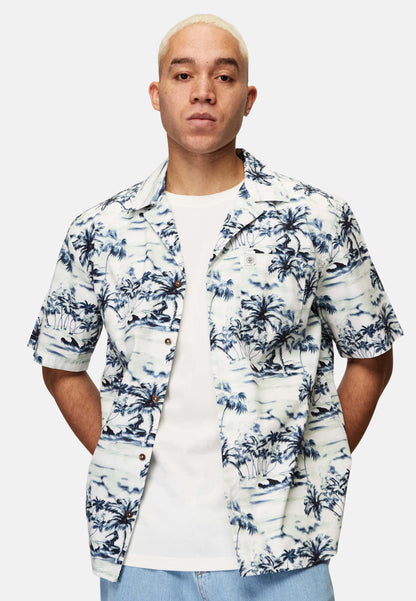 Organic Cotton Loose Fit Short Sleeve Shirt Blue