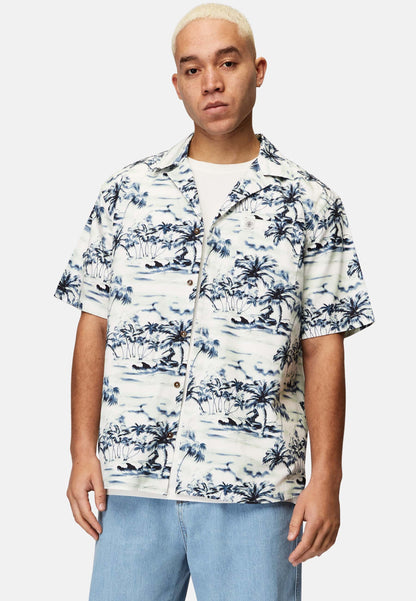 Organic Cotton Loose Fit Short Sleeve Shirt Blue
