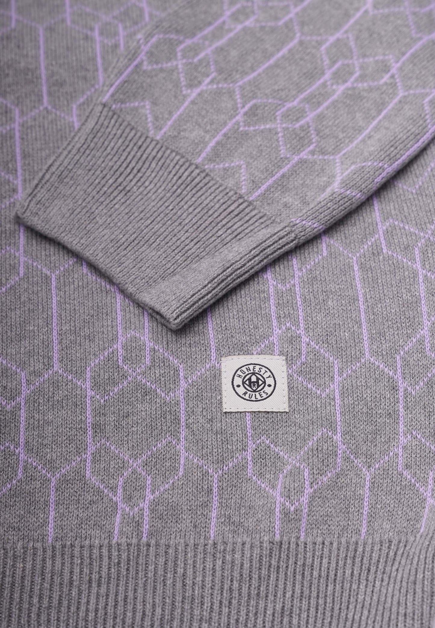 Organic Cotton Patterned Knit Sweater Grey