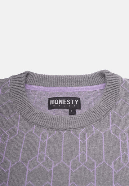 Organic Cotton Patterned Knit Sweater Grey