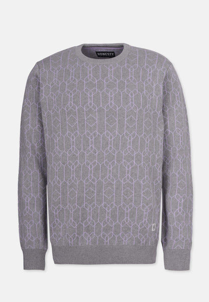 Organic Cotton Patterned Knit Sweater Grey