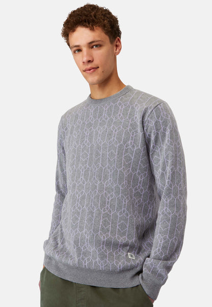Organic Cotton Patterned Knit Sweater Grey