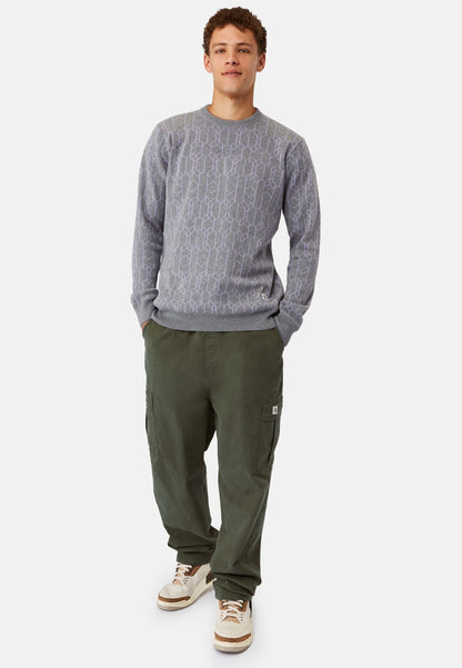 Organic Cotton Patterned Knit Sweater Grey
