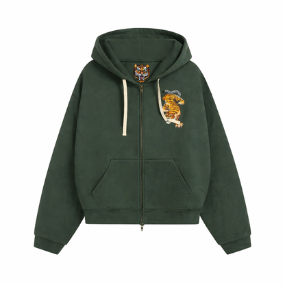 Zip-Up Jacket Tiger Print Green