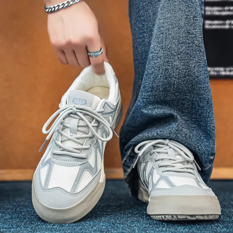 Close-up of the breathable upper on casual trainers