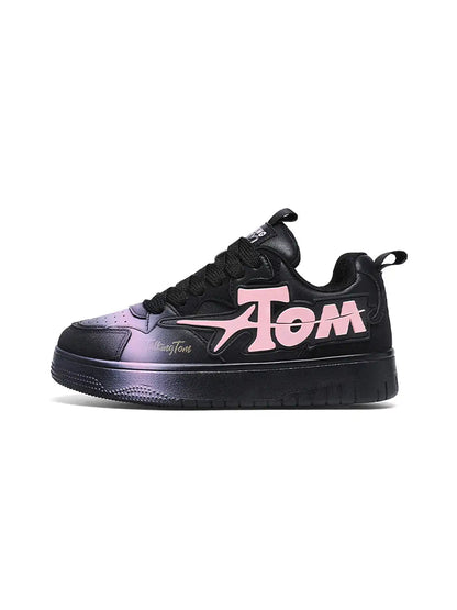 Angled view of the graphic trainers styled as everyday footwear