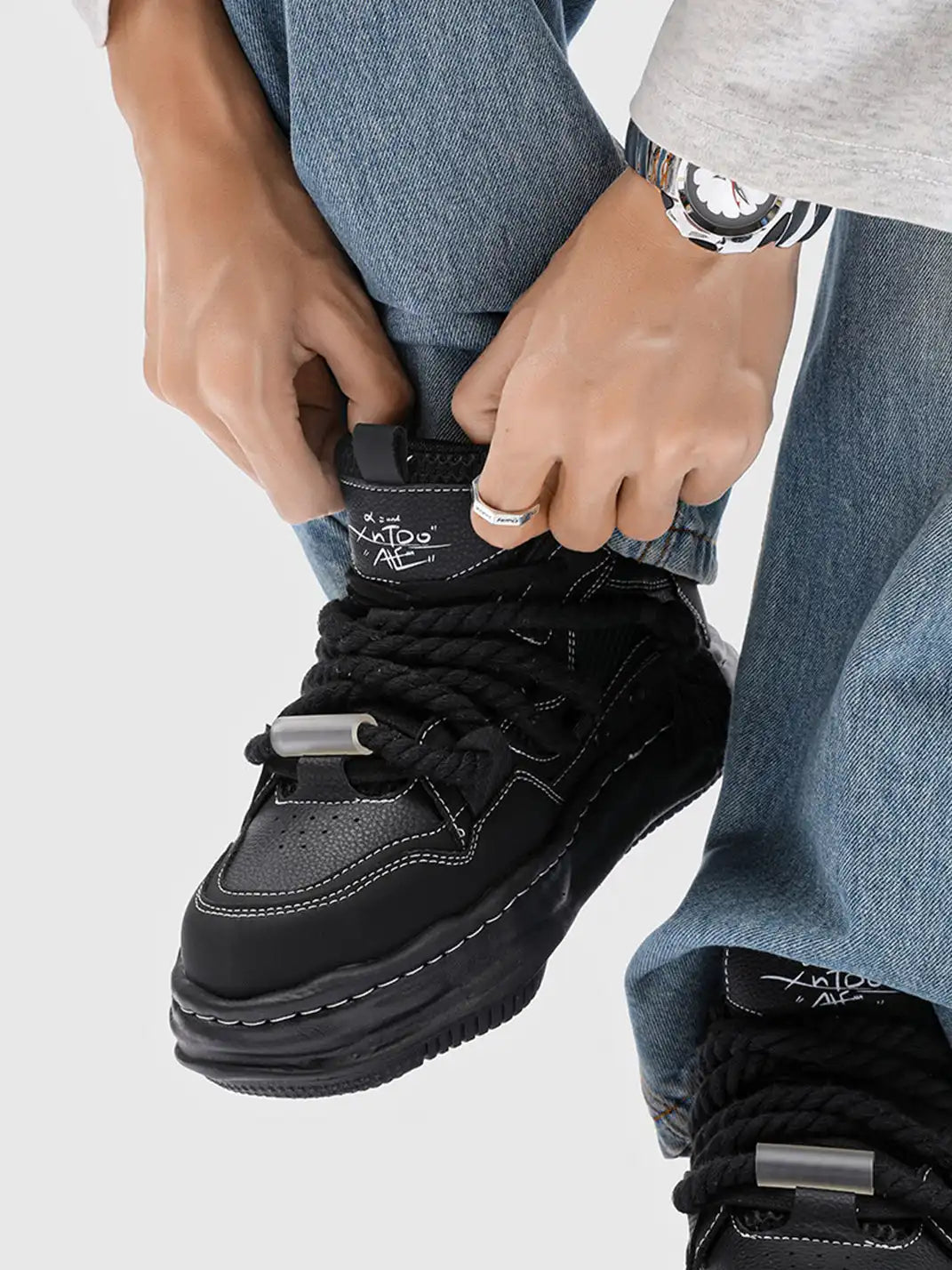 Top view of chunky sneakers with a modern shape