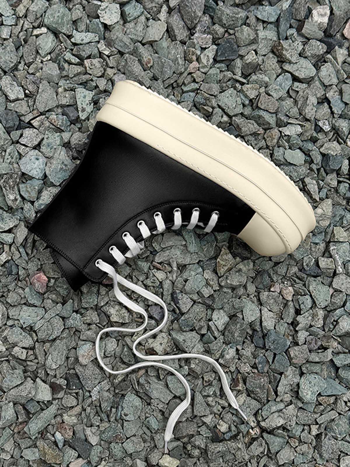 Platform sneakers viewed from above showing the high top shape