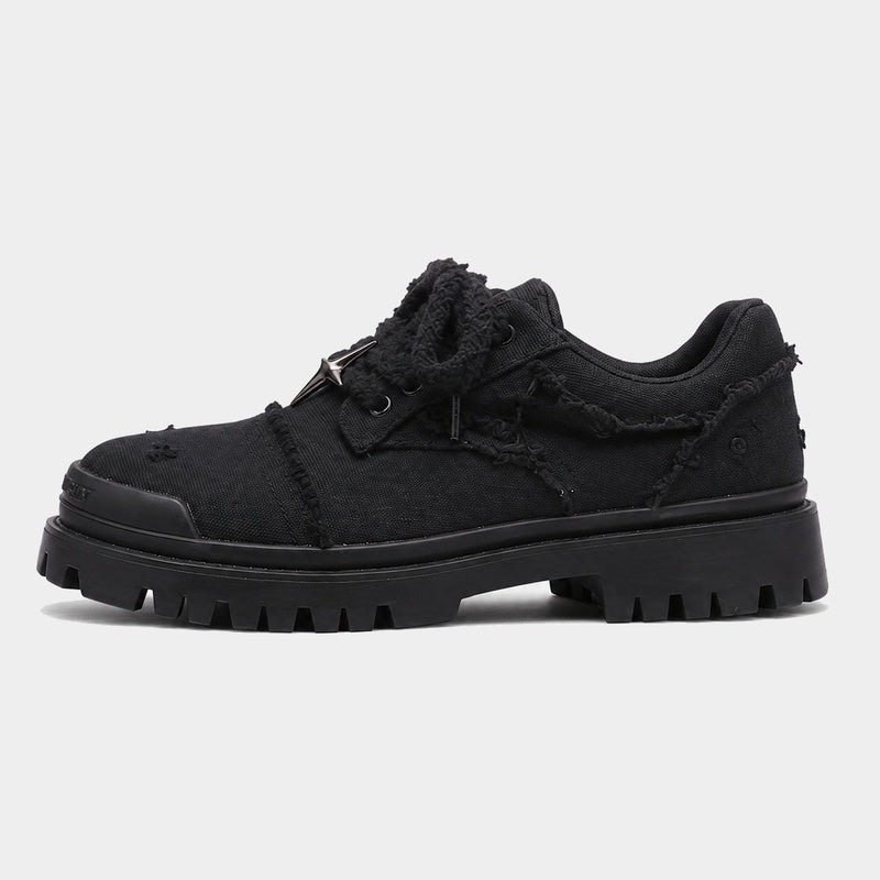 Chunky denim trainers with four-point star details on the outer sides