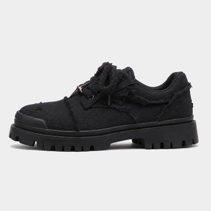Chunky denim trainers with four-point star details on the outer sides