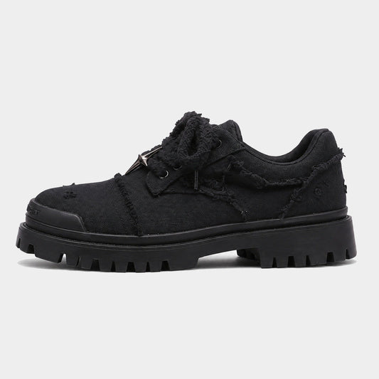 Chunky denim trainers with four-point star details on the outer sides