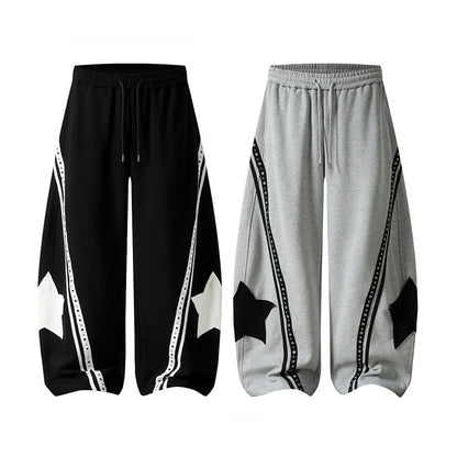Rear view of baggy barrel sweatpants with a relaxed silhouette