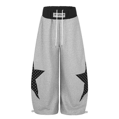 Baggy Star Panel Sweatpants With Layered Waist