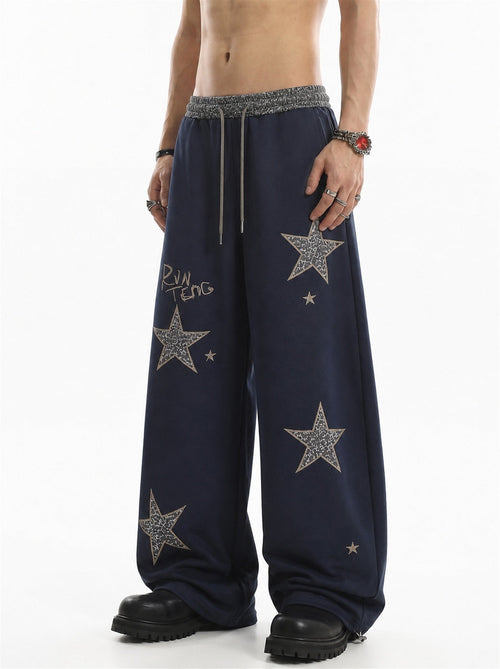 Leopard star baggy sweatpants styled for a relaxed streetwear look