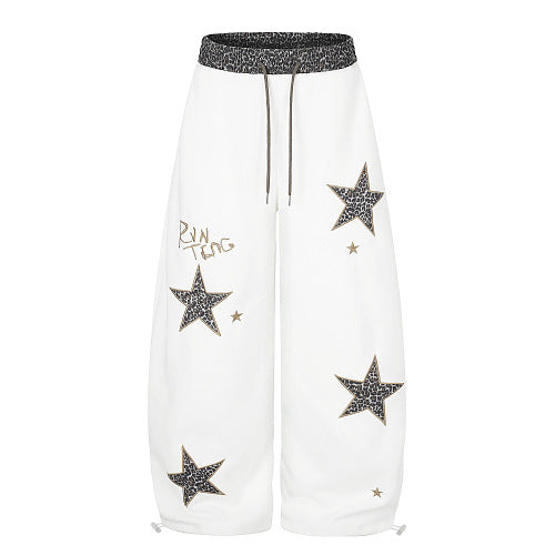 Leopard Star Baggy Sweatpants Relaxed Streetwear Trousers